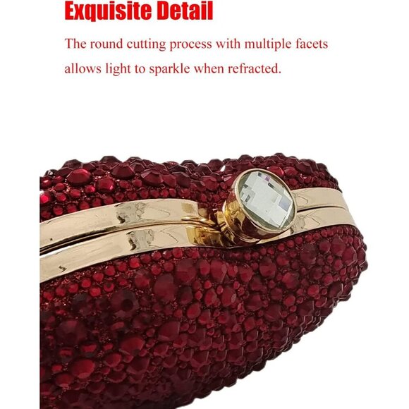 🆕Women Red Rhinestone Heart Shape Mini Clutch Purse Wedding Handbag Party Bag - Picture 3 of 7